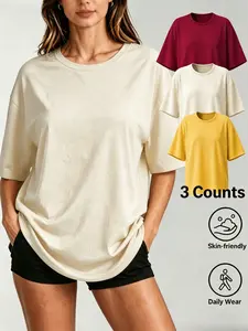 Recuiti 3-Pack Women's Round Neck Sportswear, Soft Casual Loose Short Sleeve T-Shirts, Comfortable Athletic Tops for Active Lifestyle, Fitness T Shirt, Casual Sporty Shirt