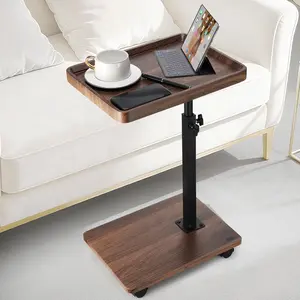 C Shaped End Table for Couch, Adjustable C Shaped Side Table with Wheels, Anti Fall Measures TV Trays Table for Eating, Sofa, Bedroom, Living Room