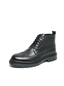 Men low heel lace up derby boots solid color classic retro carved Blok men boots