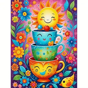 1PCS 16x20in Unframed Cup in the Sun Paint by Numbers Hand-colored Cup Light & Sun Gradient Niche High-end Artistic Vibe Perfect for Light Luxury Healing Style Decor Diy Decorative Painting
