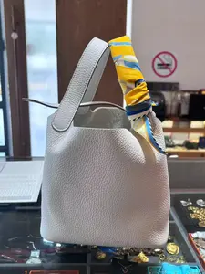 Pre-owned HERMÈS Hermes Picotin Lock 18 clemence bull calfskin, Gris Pale, gold hardware K stamp full set, prestine condition