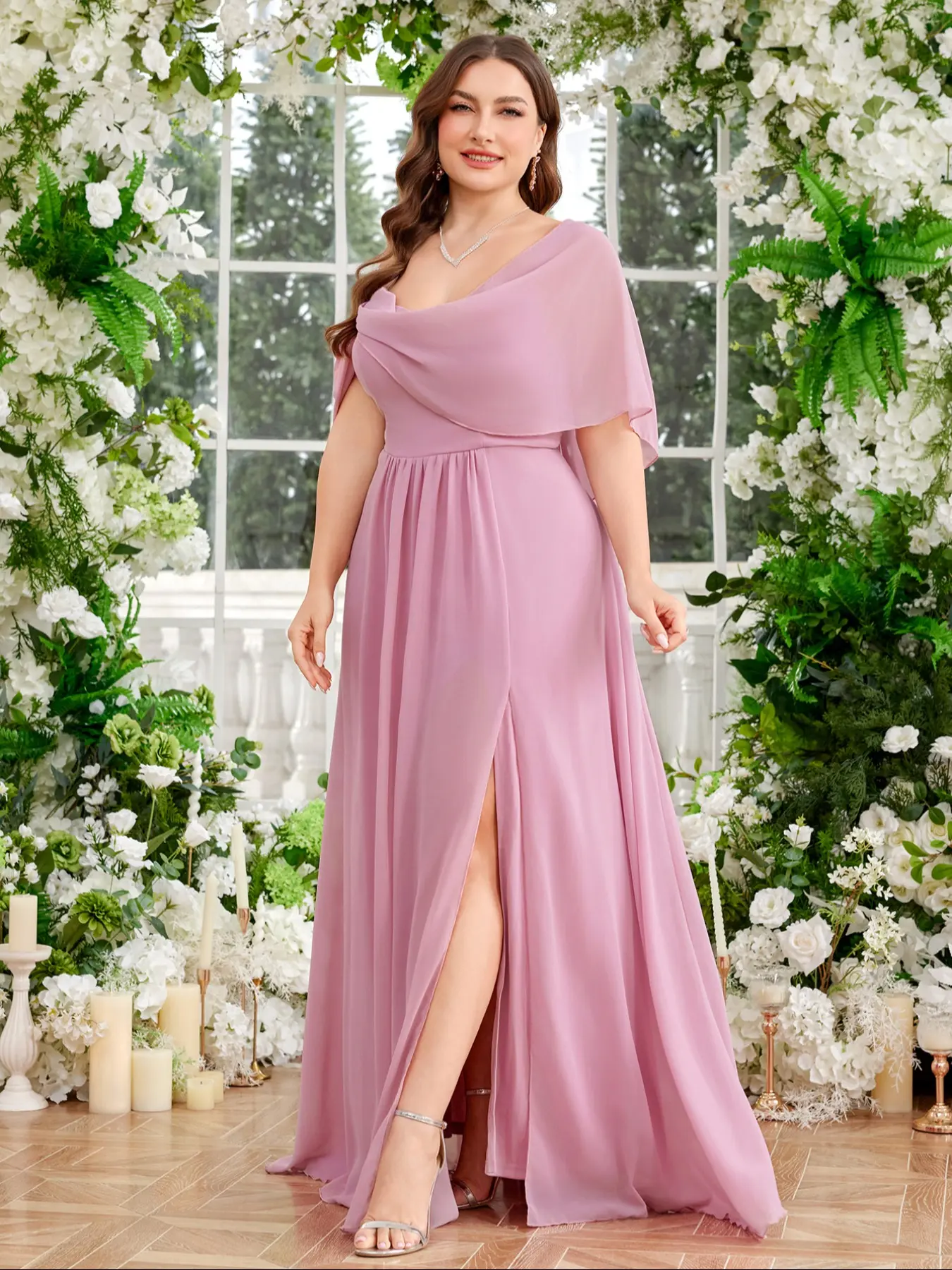 Elegant Plus Size Women's Formal Maxi Dress with High Slit Design, Recycled Fabric, Draped Neckline, Waist Cinching, Bridesmaid Gown, Formal Wear, Fit - TikTok Shop Elegant Plus Size Women's Formal Maxi Dress with High Slit Design, Recycled Fabric, Draped Neckline, Waist Cinching, Bridesmaid Gown, Formal Wear, Fit - TikTok Shop