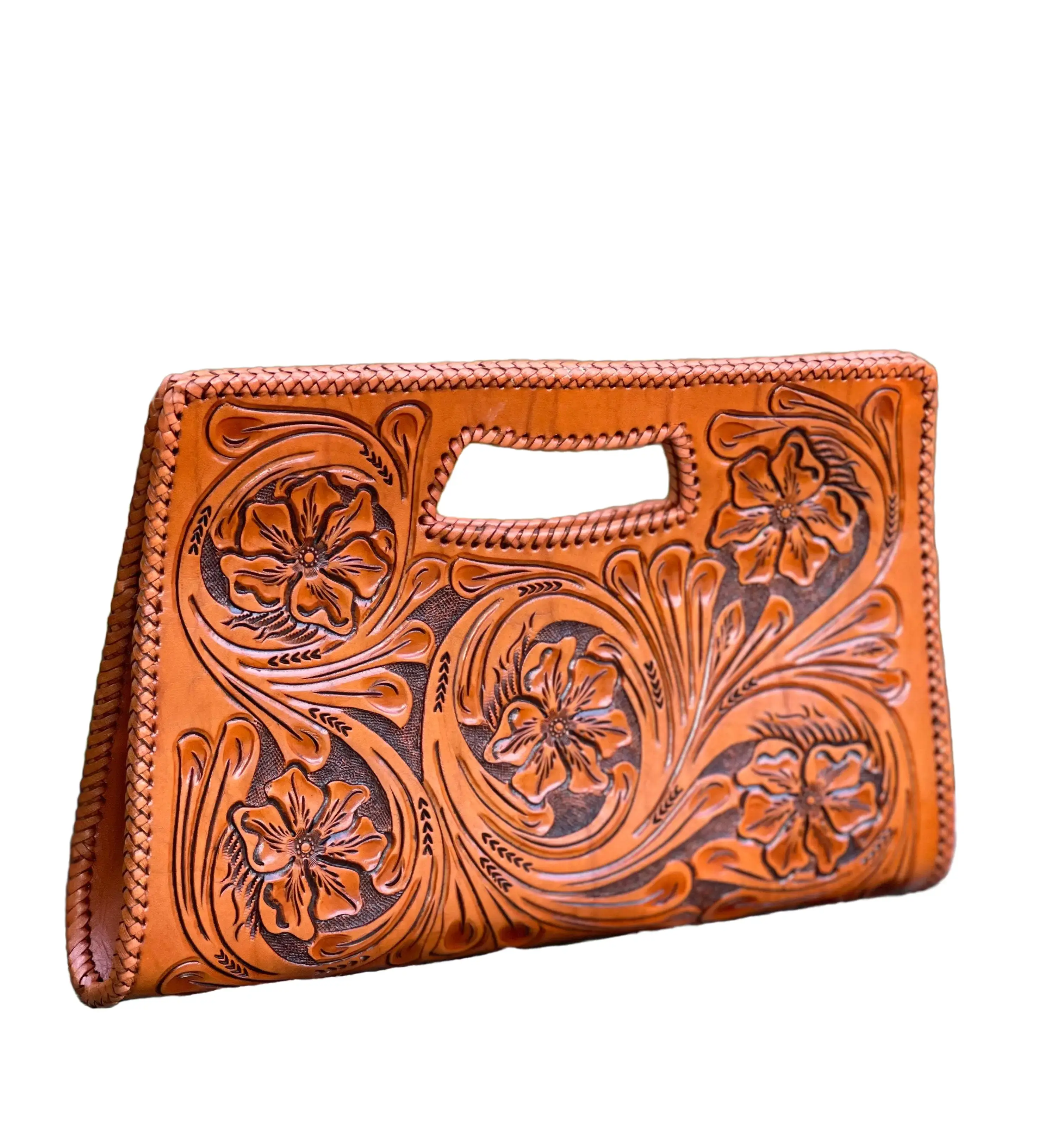Hand-Tooled Leather Large Clutch, "YENNY" by ALLE