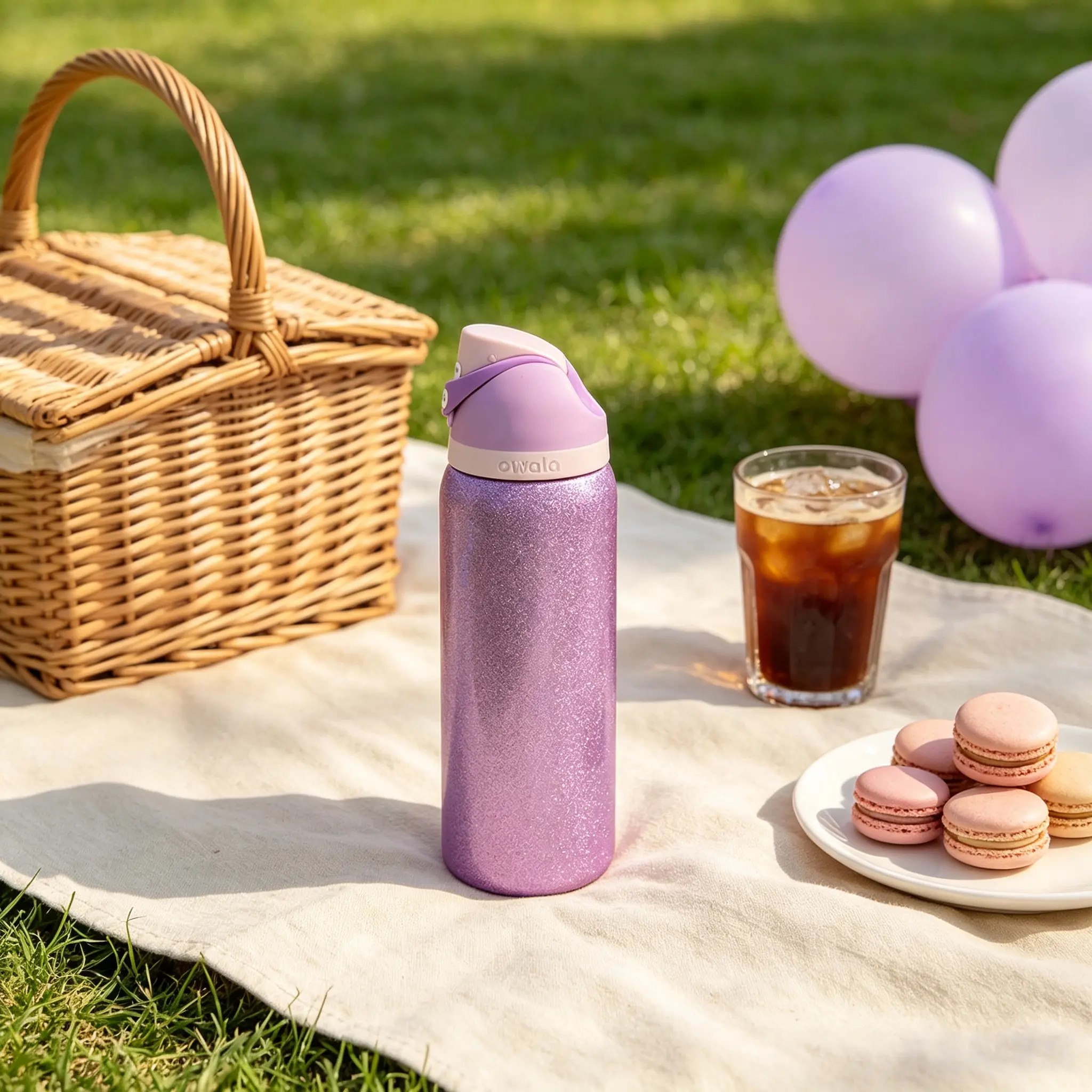 Owala 32oz Purple Glitter Insulated Straw Tumbler - Double-Wall Vacuum Stainless Steel Beverage Flask, Leak-Proof Flip Straw Bottle, 24-Hour Cold Retention, Portable Reusable Drinkware for Home & Outdoor Use, Vacuum Flask