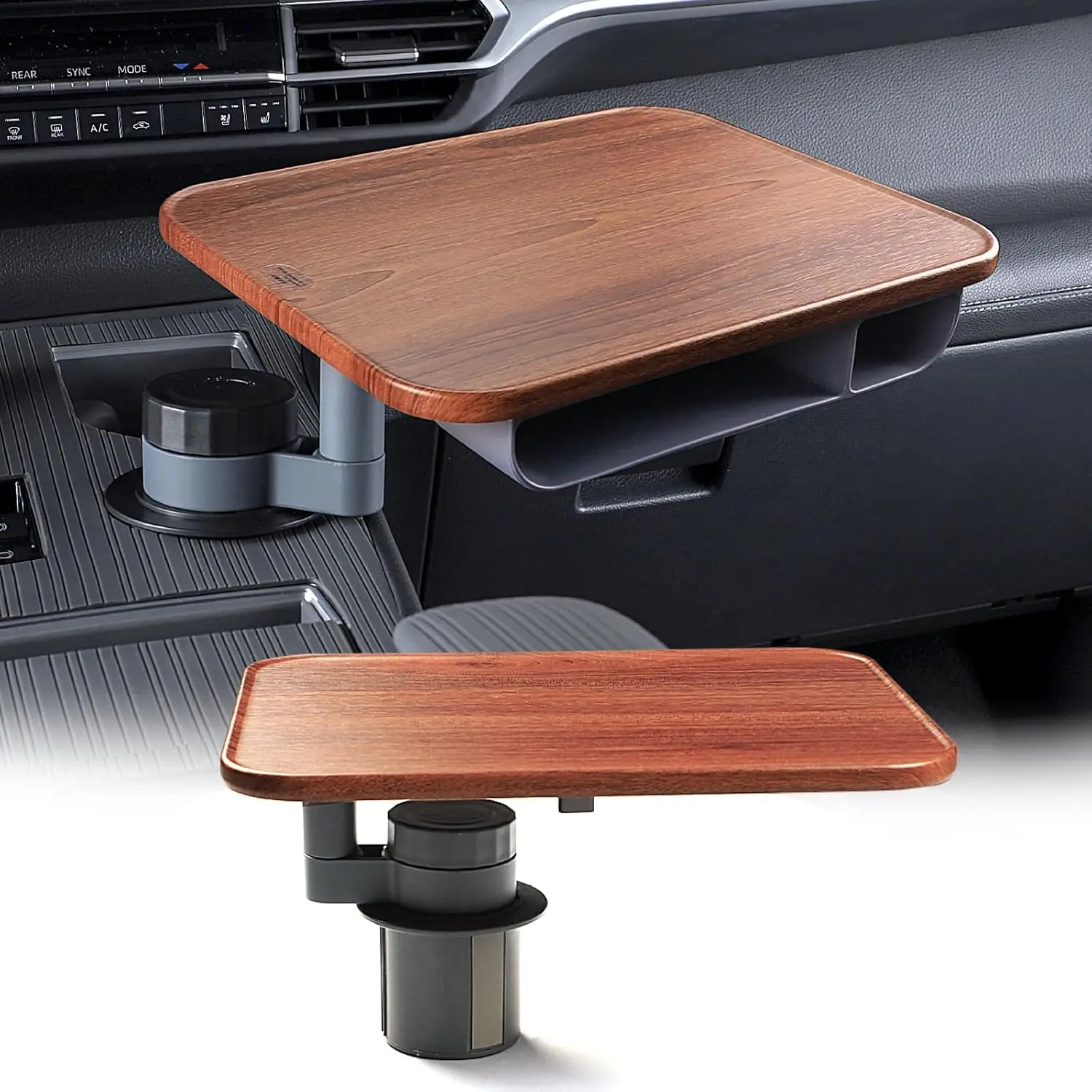 360° Rotating Wooden Desk & Car Tray - Steering Wheel Cup Holder Table, Universal Fit Car Accessory for Women, Desk for Laptop, Compatible with Tesla Model Y/3/S, Ford F150/Explorer & Most Vehicles