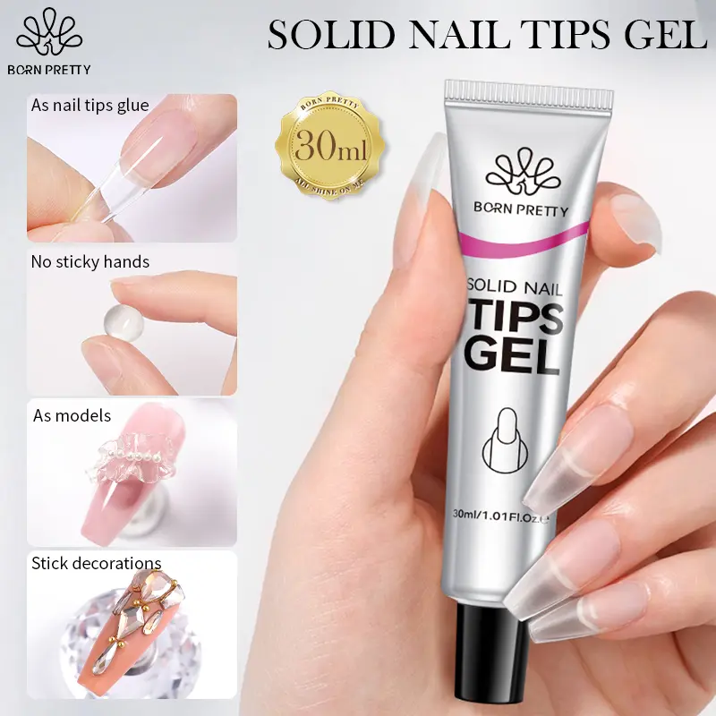 30 ml Clear Solid Nail Tips Builder Gel - Non-Sticky Hand Hard Gel for Nail Art Sculpting, Carving and Extension