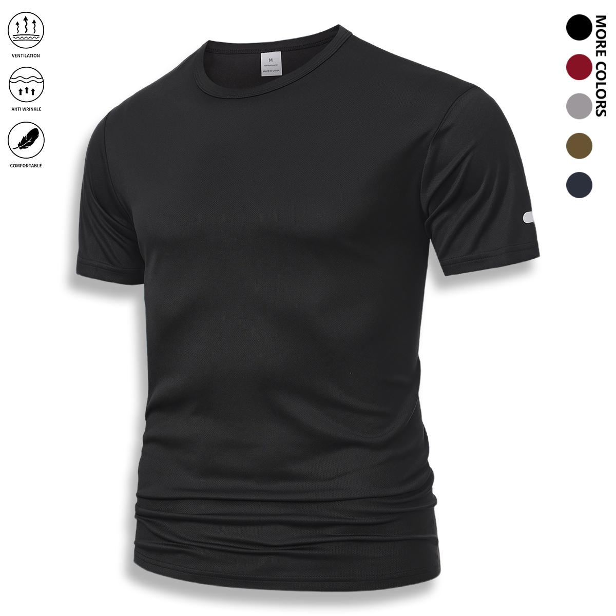 Casual athletic printed reflective stripe T-shirt in black, white, and army green; breathable quick-dry short-sleeve crew neck top; running shirt; wet/dry dual-use moisture-wicking T-shirt; gym training short-sleeve shirt.