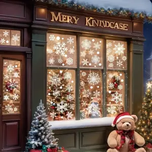 Christmas Decoration Snowman Window Sticker, Christmas Mall Glass Display Case Decor, Happy Christmas Static Cling, Holiday Decorations, Home Decor