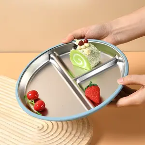 Stainless Steel Plate Children's Supplementary Food Tableware Silicone Suction Cup Anti-drop Insulation Food Grade Grid Plate