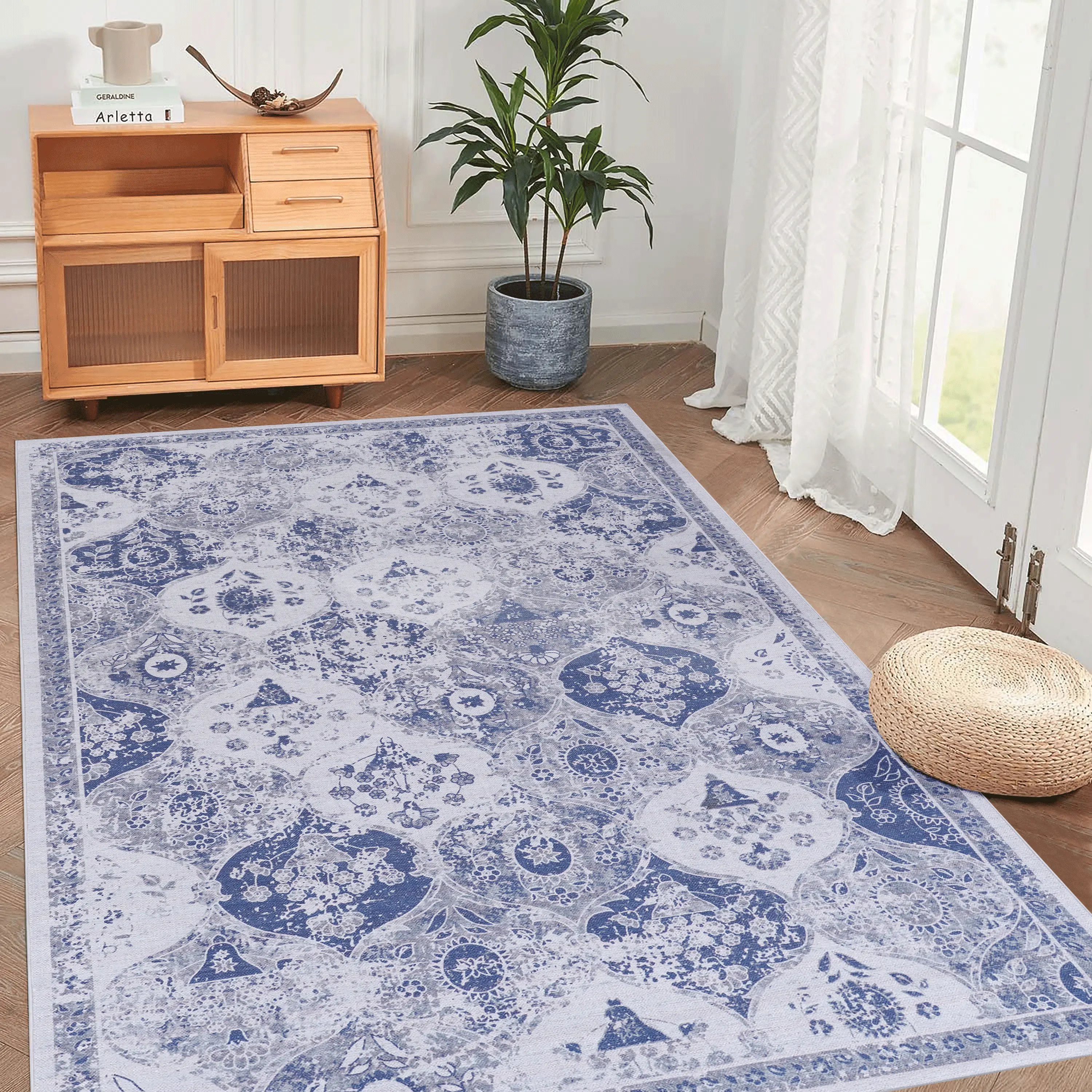 YYDS 4x6 Area Rugs, Washable Rug, Low-Pile, Non-Slip, Non-Shedding, Foldable, Kid & Pet Friendly - Area Rugs for living room, bedroom, kitchen, dining room rug, Blue Area Rug - (Blue, 4' x 6')