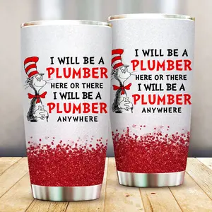 Plumber Dr. Seuss Tumbler 20oz, Insulated Stainless Steel Cup with Lid - Drinkware Flasks Bottled Portable Washable Reusable Beverage Water Bottles