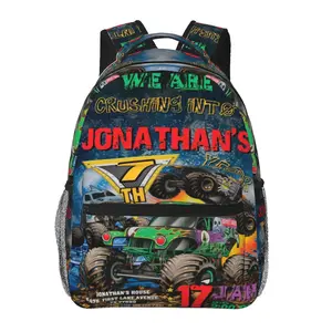 Monster Jam all-over print multi-pocket large-capacity backpack for business trips, camping, and college; cartoon casual merch laptop backpack; gift for women, men, and kids