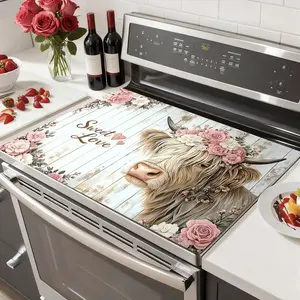 Valentine's Day Soft Electric Stove Top Cover Panel Protector Pad, Heart Pattern Design, Scratch Resistant, Easy to Clean, Multi-Purpose Kitchen Cover Stove Plate