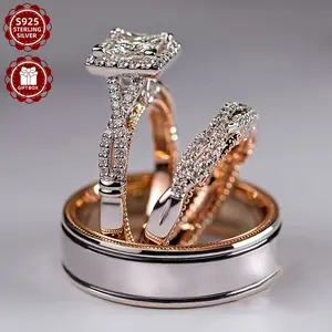 New S925 Sterling Silver 3pcs/set Moissanite Ladies' Luxurious, Fashionable, Elegant,-end Retro Ladies' Engagement And Suitable for Weddings, Birthdays, Daily Christmas, Carnival, Including Gift Box, Daily Wear, Elegant Design, Fashionable Rings, Durable