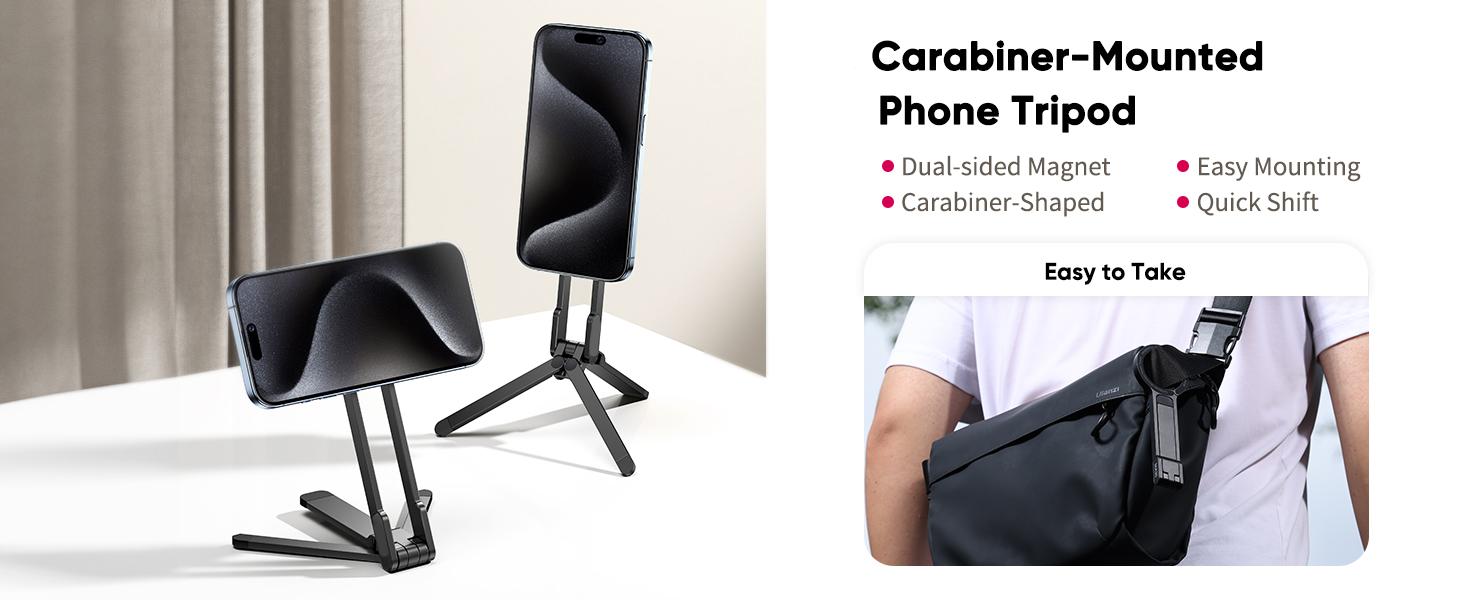 Magnetic Phone Tripod Stand for iPhone - Aluminium Maglock Smartphone Mini Tripod Pocket Cell Phone Stand Strong Magnet Quick Mount Compatible with iPhone 17/16/15/14/13/12 Series