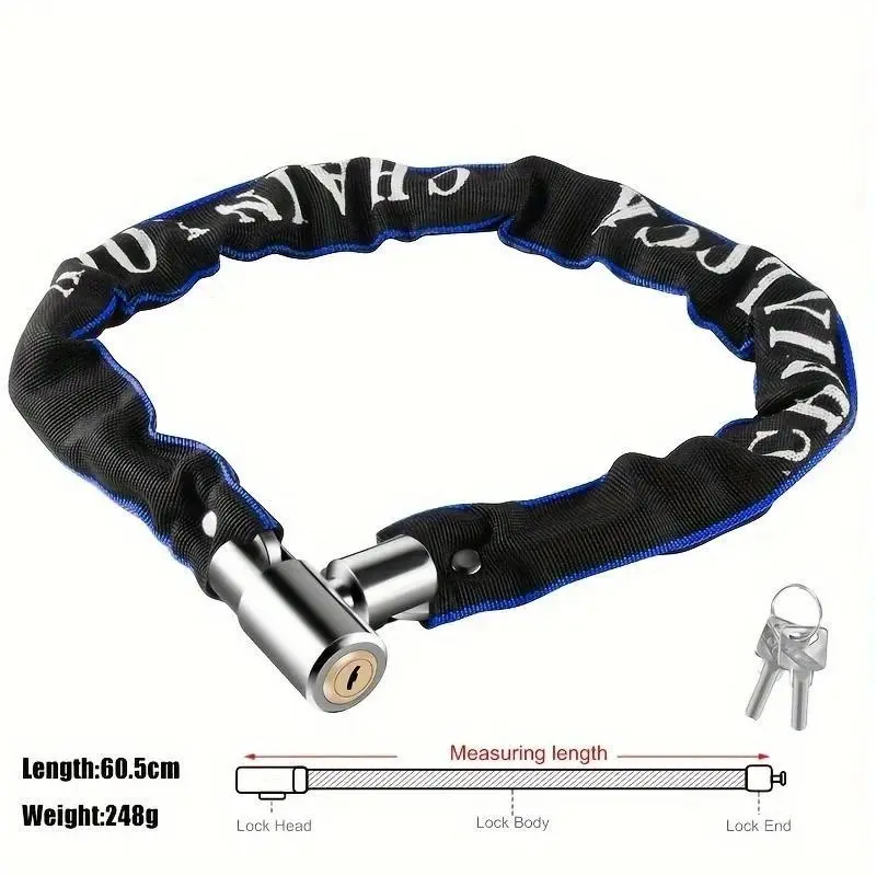 Unbreakable Tungsten Steel Bike Chain Lock, Anti-Theft Bicycle Security Lock, Steel Chain for Road, Mountain Bicycles, Scooters & Motorcycles, Versatile
