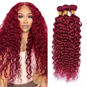 30 32 34 inch #99J Bundles Red Human Hair Bundles Burgundy Water Wave Bundles Double Weft 3 Bundles #99j Human Hair Bundles Red Wet and Wavy Bundles Burgundy Bundles