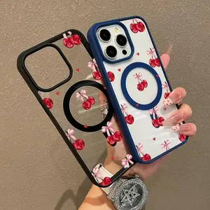 Premium Magnetic Case for iPhone11/12/13/14/15/16Plus/17promax Red bow cherry cased MagSafe Ready, Anti-Fall, Springtok and Ultra-Thin Design | Perfect for Everyday Use Protector Screen Protector.HME02