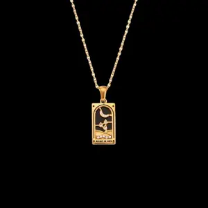 Colorful Tarot Necklace, 18k gold plated stainless steel square hypoallergenic necklace for women