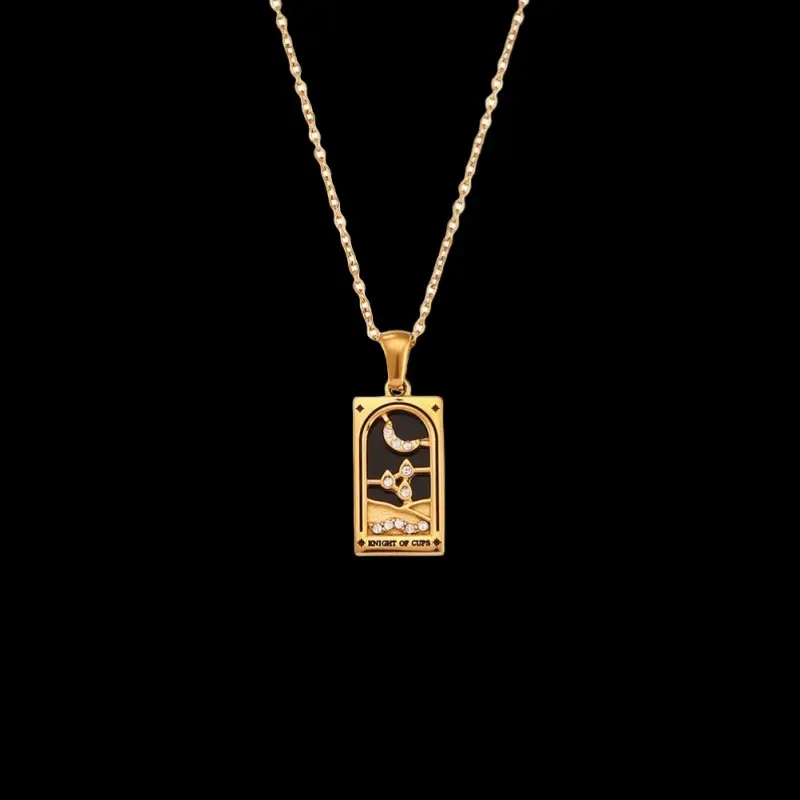 Colorful Tarot Necklace, 18k gold plated stainless steel square hypoallergenic necklace for women