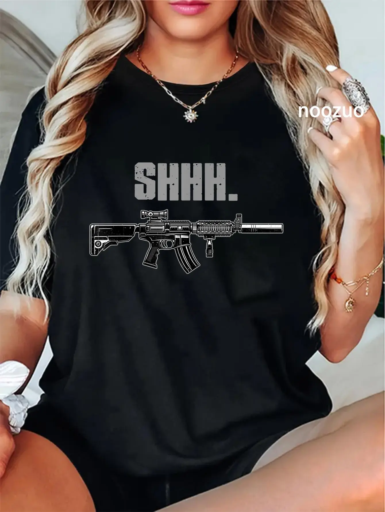 100% Cotton Unisex "SHHH" Hilarious Sarcastic M-4 AR-15 Suppressed Silenced T-Shirt