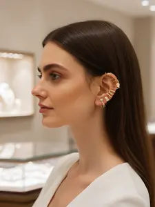 1 Set of Ear Studs, Cross-Border Hot-Selling Clip-On Earrings Set, 6 Pieces, Cross Dangle Earring, Creative and Stylish Double C Cartilage U-Shaped Double-Layer Earrings for Women Without Pierced Ears