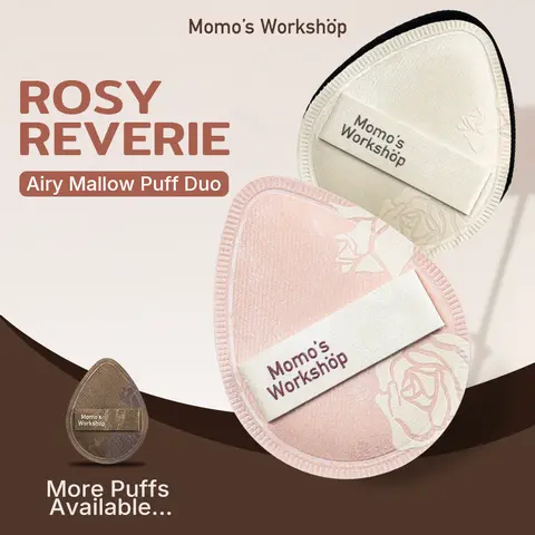 Momo's Workshop Rosy Reverie Drop Duo Puffs, Suitable for different types of makeup products, Hydrating, Long-lasting makeup, Skin-friendly, Durable, Powder Foundation, Cosmetics, Travel Friendly, Storage Case