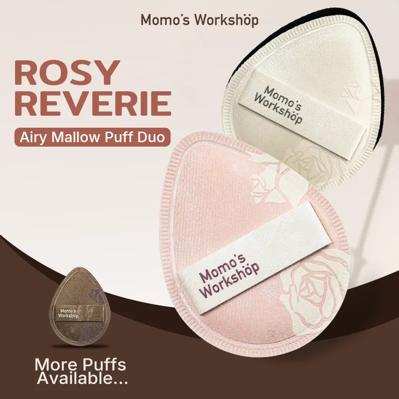 Momo's Workshop Rosy Reverie Drop Duo Puffs, Suitable for different types of makeup products, Hydrating, Long-lasting makeup, Skin-friendly, Durable, Powder Foundation, Cosmetics, Travel Friendly, Storage Case