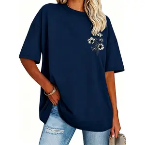 100% Cotton,Printed T-shirt Womens Oversized Short Sleeve,T Shirts Trendy Crew Neck Loose Workout Tee,Casual Summer Tops Cotton,Unisex,Basic,versatile