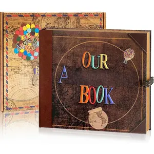 Adventure Book 148-Page DIY  Scrapbook with Retro-Style Embossed Letter Cover -  Travel Diary & Memory Album for Couples,Inspired by the 'Up' Saga,Romantic Keepsake(Ball)