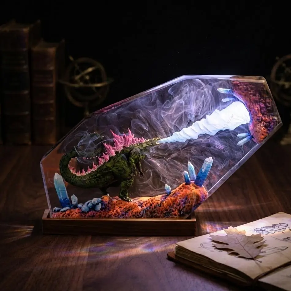 Godzilla Resin LED Lamp, Atomic Breath Monster Figure Light, Kaiju Collectible Decor, 16 Color Remote Control Night Light for Desk, Bedroom & Gaming Room
