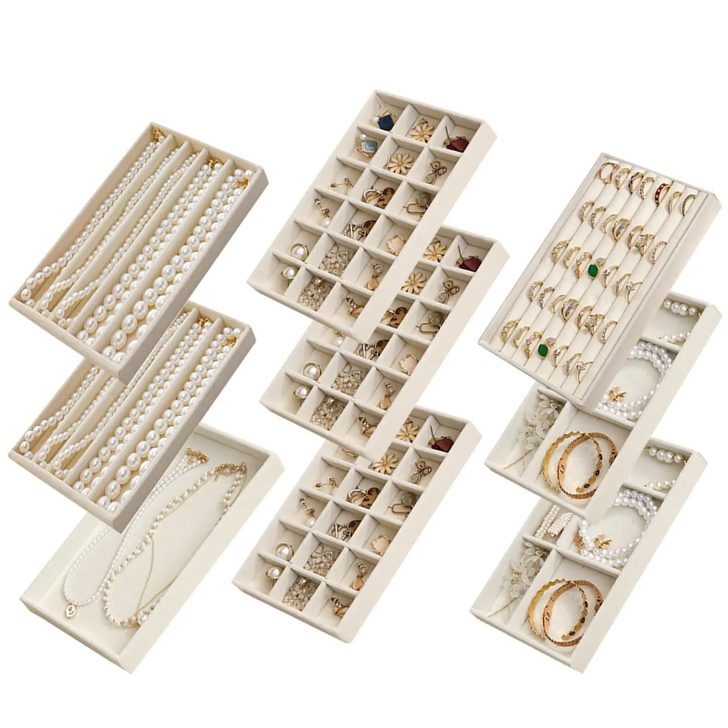 9-Pack Velvet Jewelry Drawer Organizer – Trays for Earrings, Rings, Necklaces, Watches & Bracelets, Luxury Storage Inserts