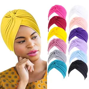 12pcs Women's Stretchy Turban Cap Chemo Head Wraps Cancer Headwear Bennie Twisted Hat summerwins