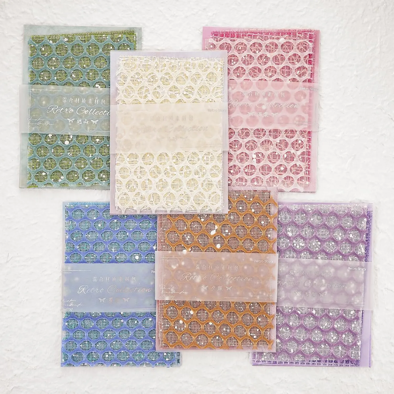 90 Pieces Textured Scrapbook Paper Set, 6-Pack Decorative Craft Paper with Mesh Fabric Assorted for Holidays, Birthdays, Students - DIY Background, Card Making, Scrapbook Photo Album Decor (5.1 x 7 inches) - Home Improvement, Scrapbooking, Retro Touch
