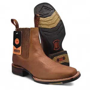 Botin Vaquero para Hombre de Piel Color Tan con Punta Cuadrada y Suela de Hule Ligera – Hooch Boots H42H3127