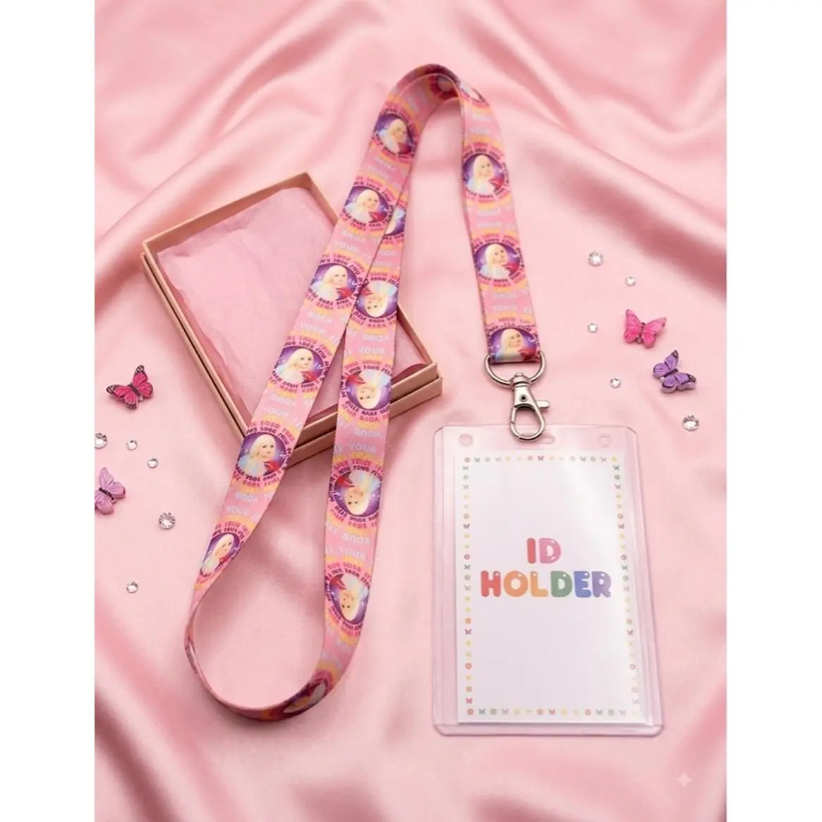 Girls ID Holder with Pink Lanyard and Clear ID Card Holder for Kids