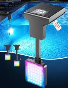 Lights for pool-LightHacker Outdoor Solar power Poolside Lights for Inground Pools, 10 Light Modes, LCD Thermometer, 10+ Hours Runtime, 9 Adjustable Length Options, 2 Mounting Options, IP68 Waterproof, 1 Pack, Outdoor decorating Solar Lights