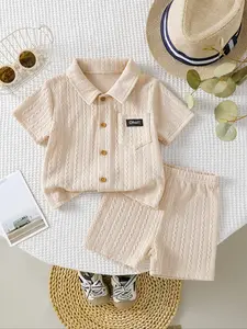 Summer solid color minimalist style shorts set for baby boys, handsome and fashionable shorts set for baby boys, comfortable and casual shorts set for baby boys, daily sports set for baby boys, knitted soft and comfortable clothing, newborn pants set