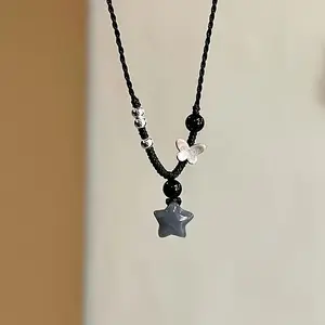 Elegant Star Pendant Necklace with Black Cord - Chic Daily Wear & Party Accessory for Women, Resin Crafted