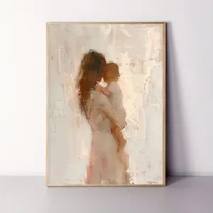 2D Flat, 2D Flat, 30X40Cm/12X16Inch 2D Flat Minimalist Canvas of Mother And Child - Beige Pastel Portrait Wall Art. Scandinavian Boho Decor for Bedroom And Nursery. Ideal Gift for Mother'S Day Or Baby Shower for Women. Soft Color Hanging Picture for
