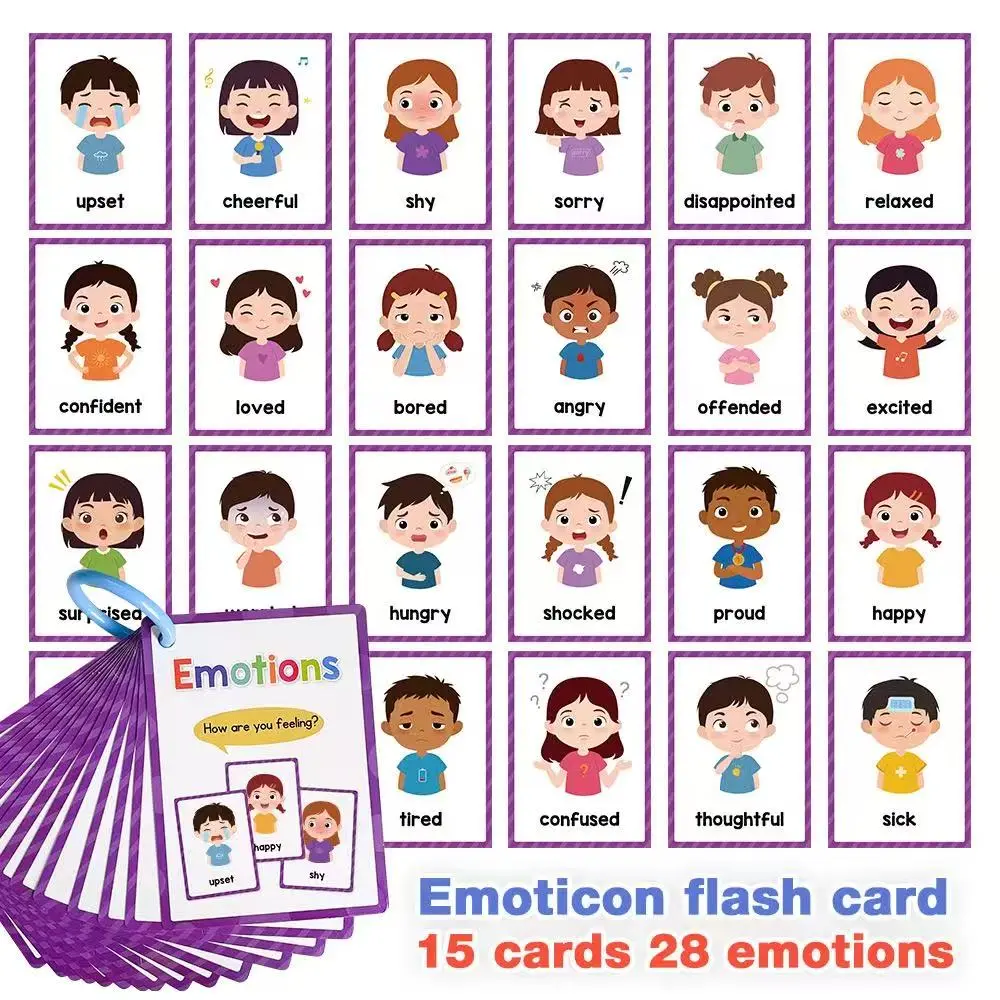 Kids Emotion Flash Cards, Feelings Learning Cards for Toddlers Social‑Emotional Learning Toy