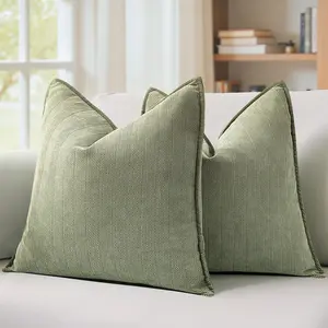 Pack of 2 Sage Green Decorative Pillow Covers 20x20 Inch Soft Chenille Luxurious Couch Throw Pillows Farmhouse Cushion Covers with Elegant Design for Sofa Bedroom Living Room Summer Home Decor
