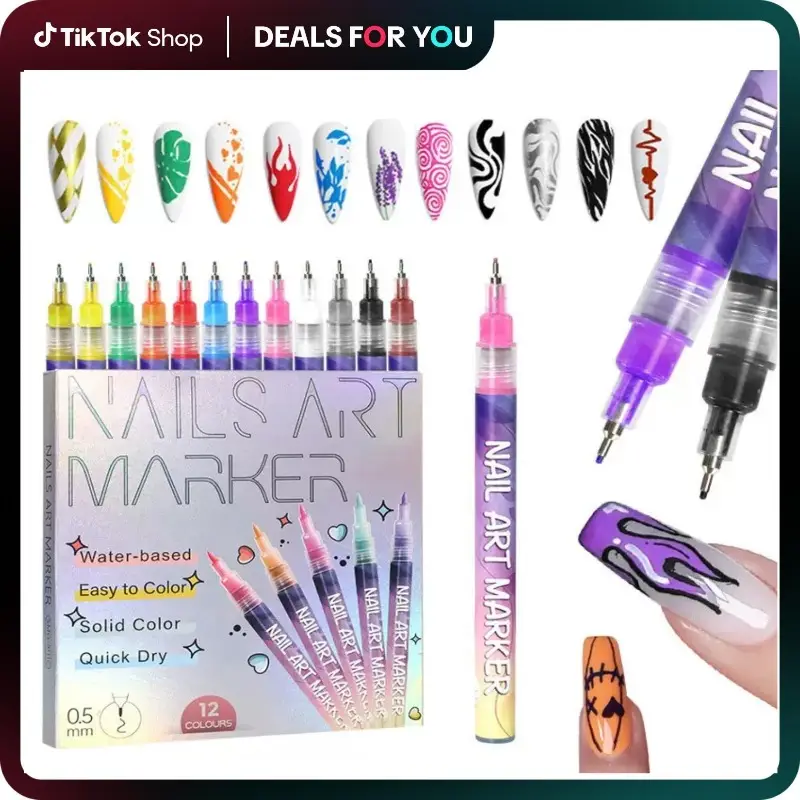 deals for you days！-Cutics 12 Color Nail Doodle Pen for DIY Nail Art Quick Drying Acrylic Painting and 3D Dot Embroidery mma acrylic nail - On Nails Q