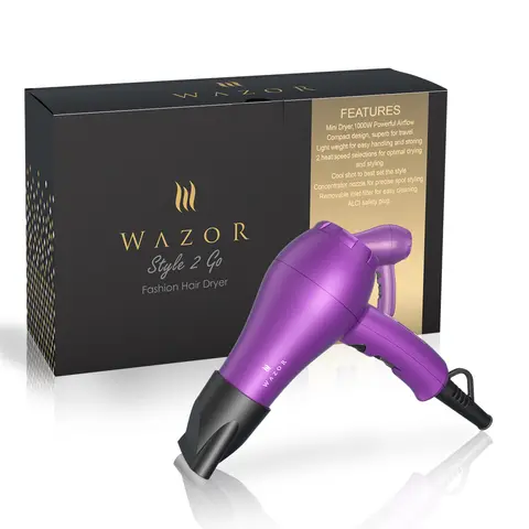 Wazor Mini Ionic Hairdryer - 1000W Low Wattage Portable Blow Dryer, Compact Lightweight Fast Drying Hair Blower, Hair Drying Machine for Kids