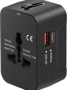 Travel Adapter USB C, Universal All in One Worldwide Travel Adapter Fast Charge GaN PD3.0 Type C USB-A Quick Charging Ports Power Converters Wall Charger AC Power Plug Adapter for USA EU UK AUS Black