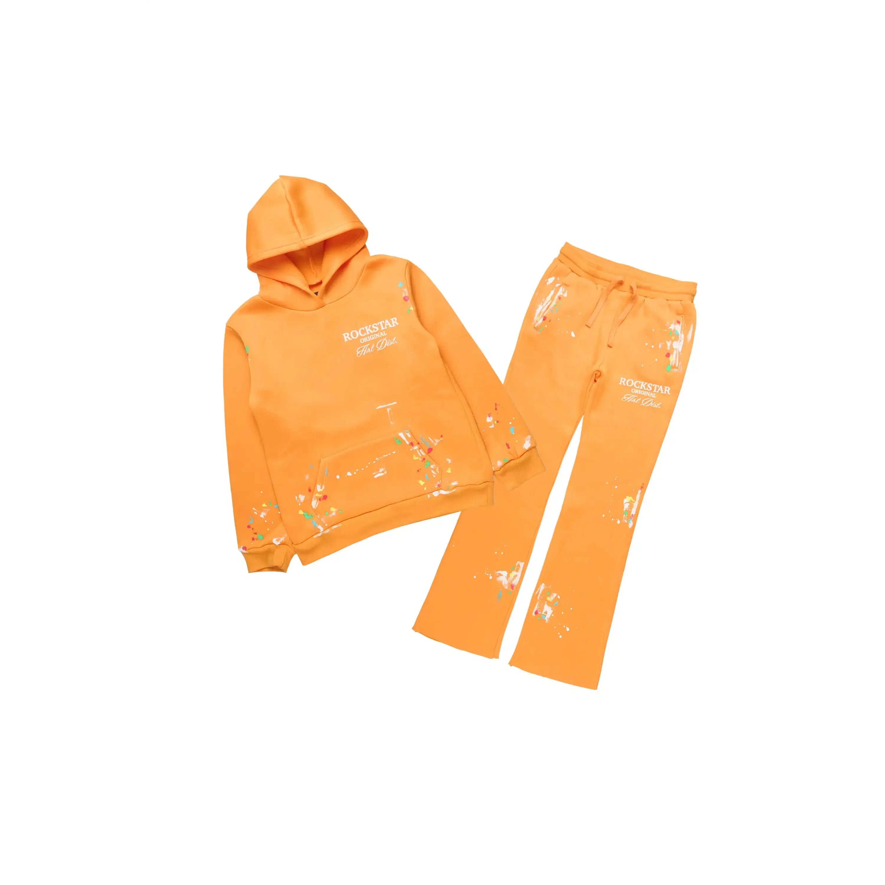 Girls Rockstar Art Dist. 2.0 Orange Hoodie/Stacked Flare Track Set