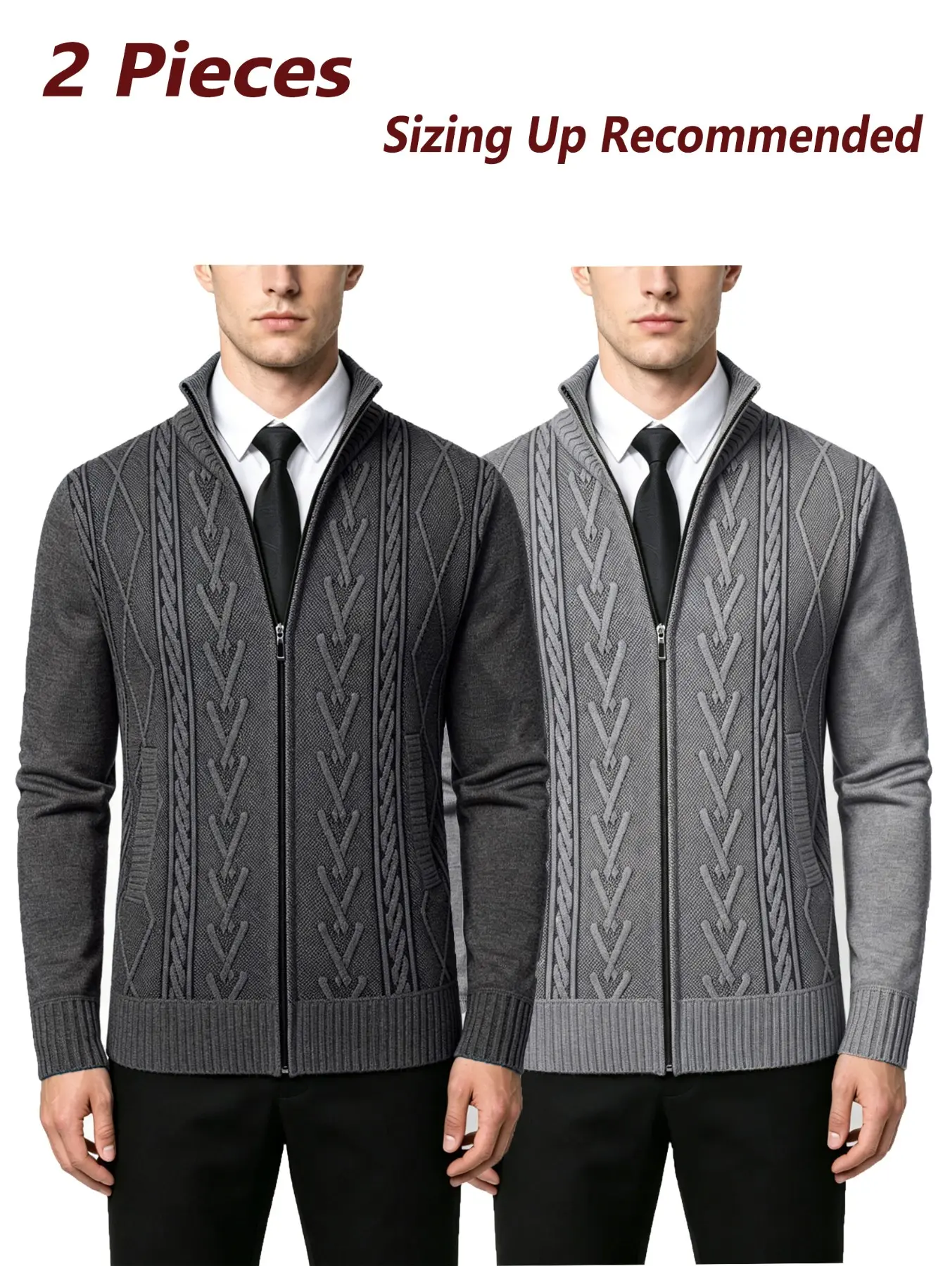 Men's Stand Collar Zip Knit Sweater Set, Long Sleeve, High-Quality Windproof Design, Comfortable Ribbed Hem, Practical Pockets, Casual Fall & Winter Wear, Knit Clothing Sets