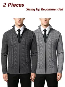 Men's 2-Pack Stand Collar Zipper Knit Sweater, Anti-Pilling Fabric, Classic Houndstooth Pattern, Business & Casual Style, Fall Winter Essential