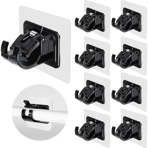 Curtain Rod Brackets No Drilling, 8 PCS Self Adhesive Curtain Rod Holder Hooks, Hangers for Bathroom Kitchen Home Bathroom & Hotel Use