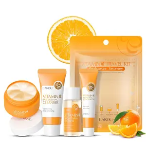 Vitamin C Skincare Travel Set Includes Cleanser Toner Face Cream & Sunscreen Lightweight Brightening Hydrating Face Care Kit for Even Skin Tone